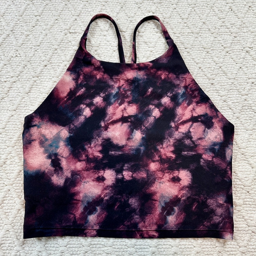 Old Navy Active PowerSoft Tie Dye High Neck Sports Bra Tank Top Purple Pink M